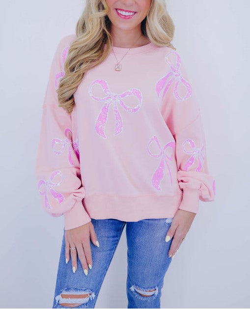 Women's Bows Sequin Oversized Sweatshirt