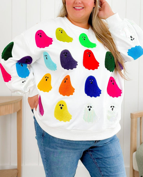 Queen of Sparkles Rainbow Fuzzy Ghost Sweatshirt