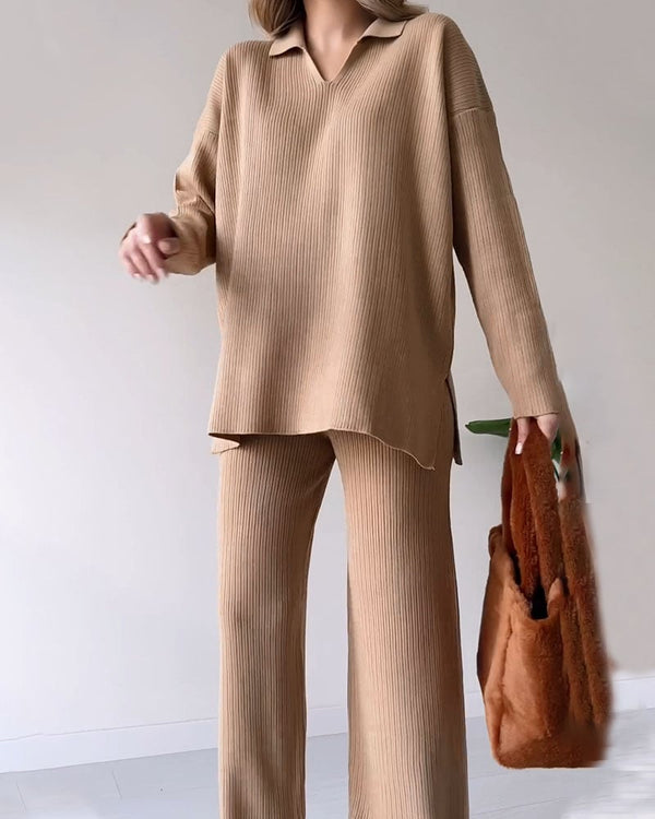 Stylish Pit Stripe Jacquard Sweater Two-pieces Set