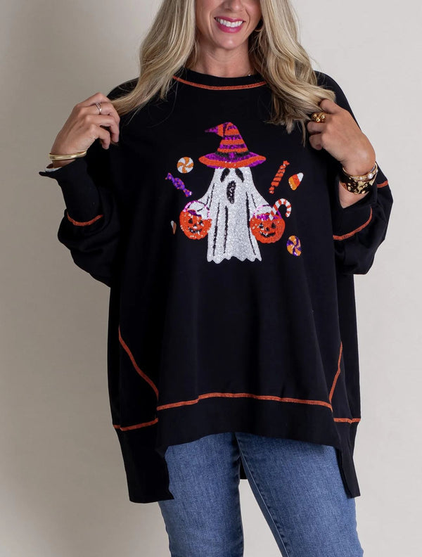 Women's Halloween Sequin Ghost Top