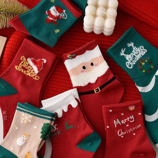 Women's Christmas Midtube Red Year A Pair of Birth Socks Random